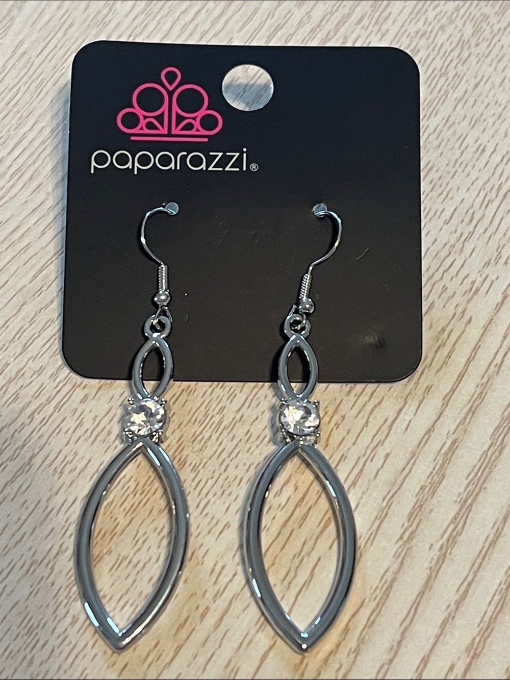 Paparazzi Silver Marquise Loop Drop Earrings with Clear Stone